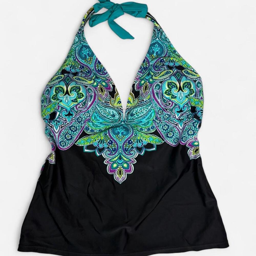 Y2k Athleta Teal & Green Paisley Halter Top - Size S